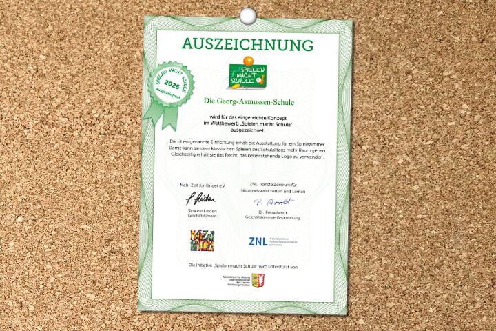 Urkunde Auszeichnung Spielen macht Schule
